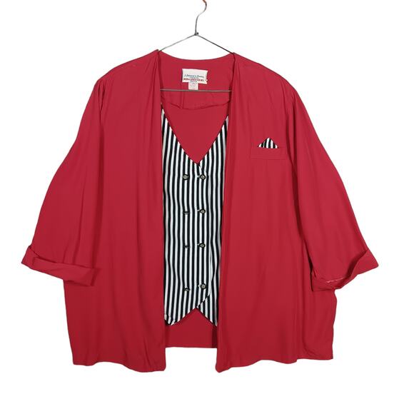 Vintage Reina Industries Top Size 24W Solid Red with BW Striped Attached Vest - Picture 1 of 6